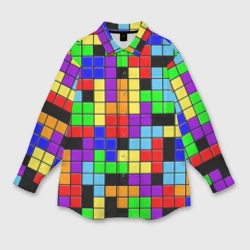 Женская рубашка oversize 3D Тетрис цветные блоки