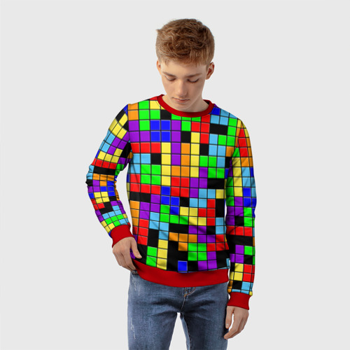 Детский свитшот 3D с принтом Тетрис цветные блоки, фото на моделе #1
