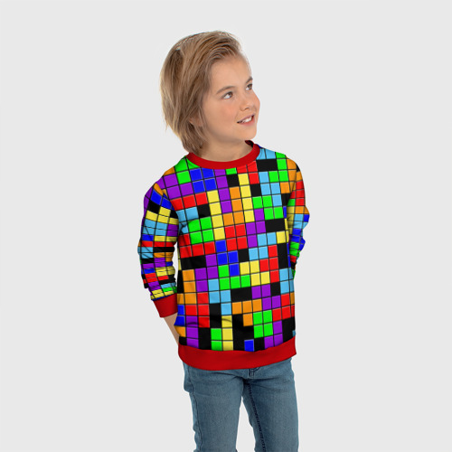 Детский свитшот 3D с принтом Тетрис цветные блоки, вид сбоку #3