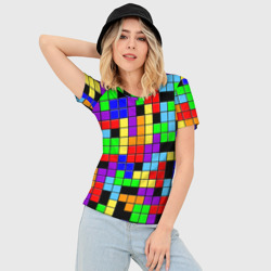 Женская футболка 3D Slim Тетрис цветные блоки - фото 2