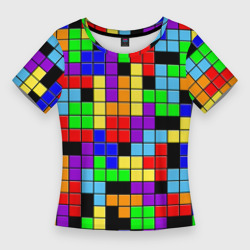 Женская футболка 3D Slim Тетрис цветные блоки
