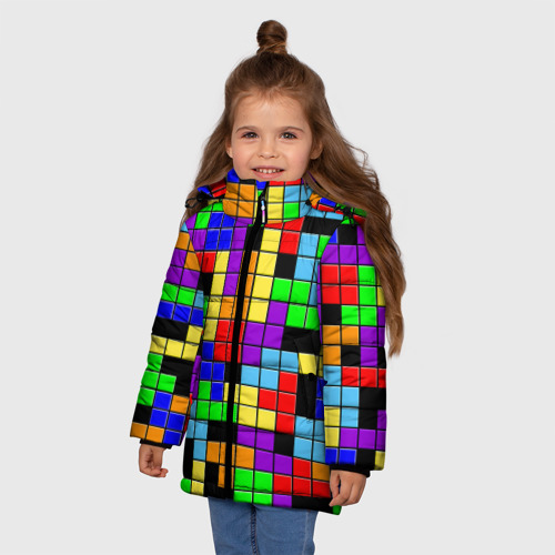 Зимняя куртка для девочек 3D с принтом Тетрис цветные блоки, фото на моделе #1