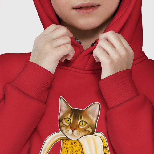 Детское худи Oversize хлопок Бенгальский кот банан, цвет красный - фото 7