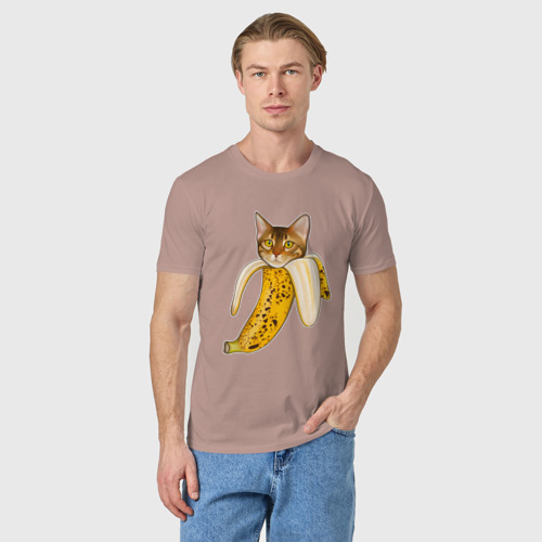 Мужская футболка хлопок Бенгальский кот банан, цвет пыльно-розовый - фото 3