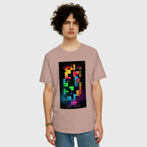 Мужская футболка хлопок Oversize с принтом Цветной  тетрис, фото на моделе #1