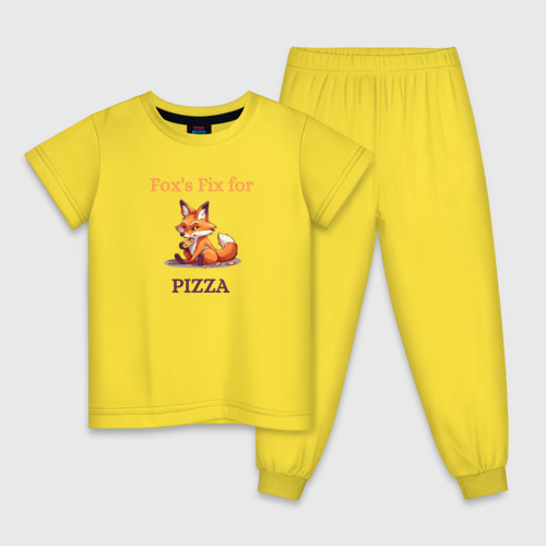 Детская пижама хлопок с принтом Fox's Fix for Pizza, вид спереди #2