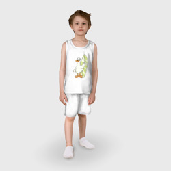Пижама с принтом Гусь серфингист в очках для ребенка, вид на модели спереди №2. Цвет основы: белый