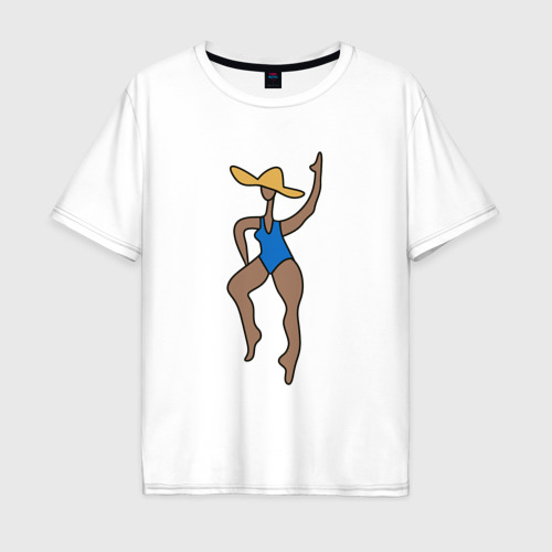 Мужская футболка хлопок Oversize с принтом Девушка в купальнике и шляпе - абстракция, вид спереди #2