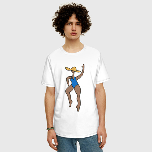 Мужская футболка хлопок Oversize с принтом Девушка в купальнике и шляпе - абстракция, фото на моделе #1