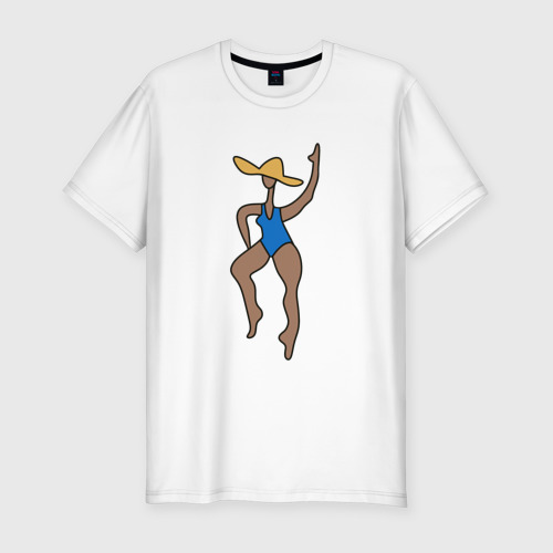 Мужская футболка хлопок Slim Девушка в купальнике и шляпе - абстракция, цвет белый