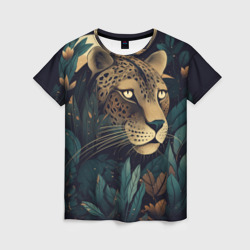 Женская футболка 3D Леопард в тропических зарослях: арт нейросети