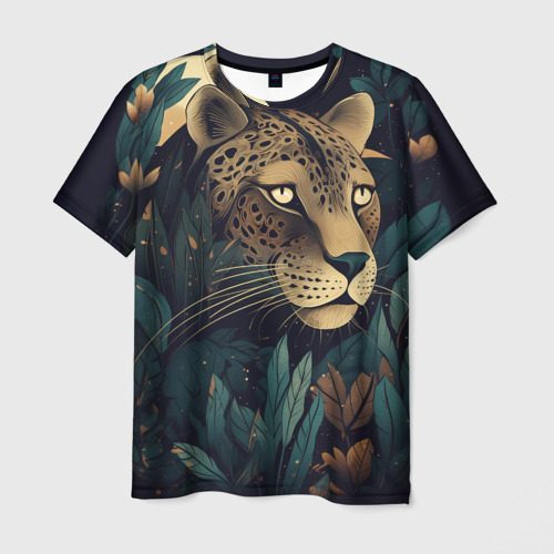 Мужская футболка 3D Леопард в тропических зарослях: арт нейросети, цвет 3D печать