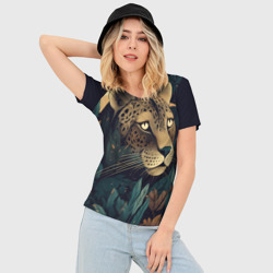 Женская футболка 3D Slim Леопард в тропических зарослях: арт нейросети - фото 2