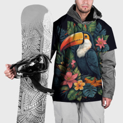 Накидка на куртку 3D Тукан на фоне тропических листьев: арт нейросети