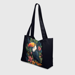 Пляжная сумка 3D Тукан на фоне тропических листьев: арт нейросети - фото 2
