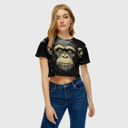 Женская футболка Crop-top 3D Портрет обезьяны: арт нейросети - фото 2