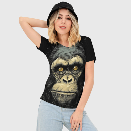 Женская футболка 3D Slim Портрет обезьяны: арт нейросети, цвет 3D печать - фото 3