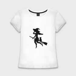 Женская футболка хлопок Slim Ведьмочка и кот на метле