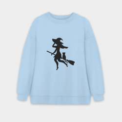 Женский свитшот oversize без начеса хлопок Ведьмочка и кот на метле