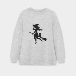 Женский свитшот oversize без начеса хлопок Ведьмочка и кот на метле