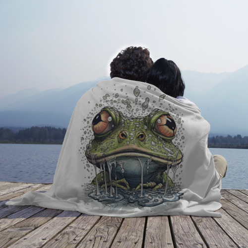 Плед 3D с принтом Портрет забавной лягушки: арт нейросети, вид сбоку #3