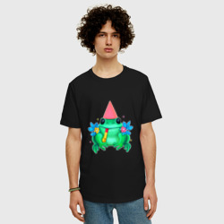 Мужская футболка хлопок Oversize Веселая лягушка в цветах - фото 2