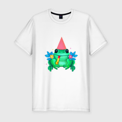 Мужская футболка хлопок Slim Веселая лягушка в цветах