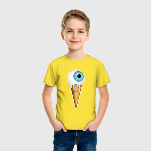 Детская футболка хлопок Мороженное глаз, цвет желтый - фото 3