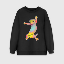 Женский свитшот oversize без начеса хлопок Веселая ящерица танцует цензура