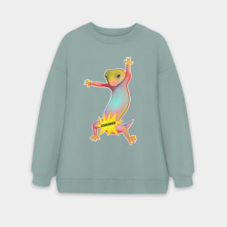 Женский свитшот oversize без начеса хлопок Веселая ящерица танцует цензура