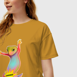 Женская футболка хлопок Oversize Веселая ящерица цензура - фото 2