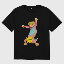 Мужская футболка хлопок Oversize Веселая ящерица танцует цензура
