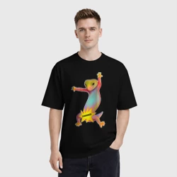 Мужская футболка хлопок Oversize Веселая ящерица танцует цензура - фото 2