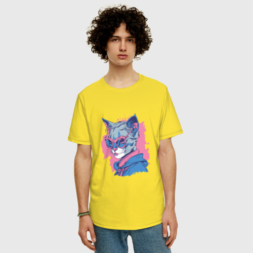 Мужская футболка хлопок Oversize с принтом Женщина кошка в очках, фото на моделе #1