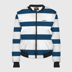 Женский бомбер 3D Бело-синий полосатый узор