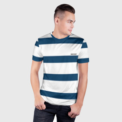 Мужская футболка 3D Slim Бело-синий полосатый узор - фото 2