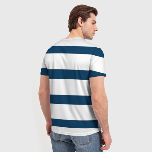 Мужская футболка 3D Бело-синий полосатый узор, цвет 3D печать - фото 4