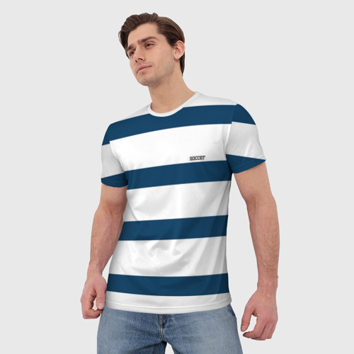 Мужская футболка 3D Бело-синий полосатый узор, цвет 3D печать - фото 3
