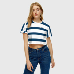 Женская футболка Crop-top 3D Бело-синий полосатый узор - фото 2