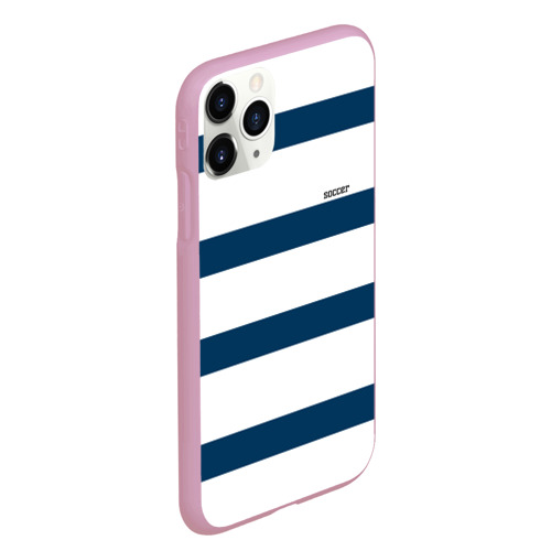 Чехол для iPhone 11 Pro Max матовый Бело-синий полосатый узор, цвет розовый - фото 3