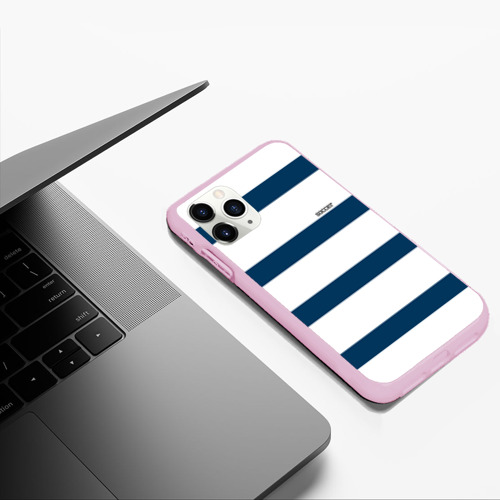 Чехол для iPhone 11 Pro Max матовый Бело-синий полосатый узор, цвет розовый - фото 5