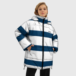 Женская зимняя куртка Oversize Бело-синий полосатый узор - фото 2