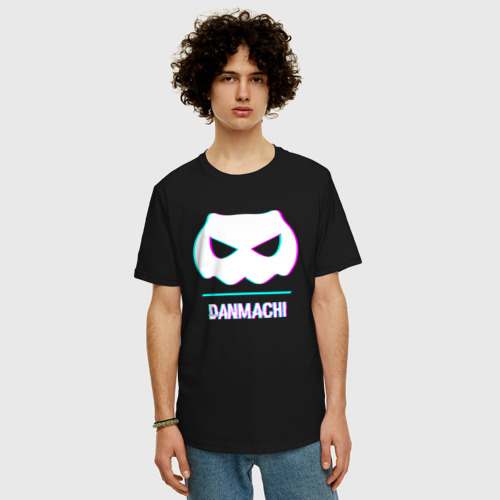 Мужская футболка хлопок Oversize с принтом Символ DanMachi в стиле glitch, фото на моделе #1