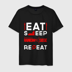 Мужская футболка хлопок Надпись eat sleep Rainbow Six repeat