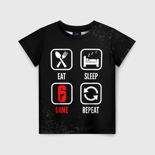 Детская футболка 3D с принтом Eat, sleep, Rainbow Six, repeat, вид спереди #2