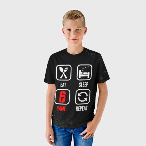 Детская футболка 3D с принтом Eat, sleep, Rainbow Six, repeat, фото на моделе #1