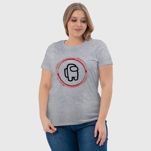 Женская футболка хлопок с принтом Символ Among Us и красная краска вокруг, фото #4