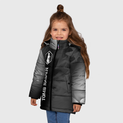 Зимняя куртка для девочек 3D Tomb Raider glitch на темном фоне: по-вертикали, цвет черный - фото 3