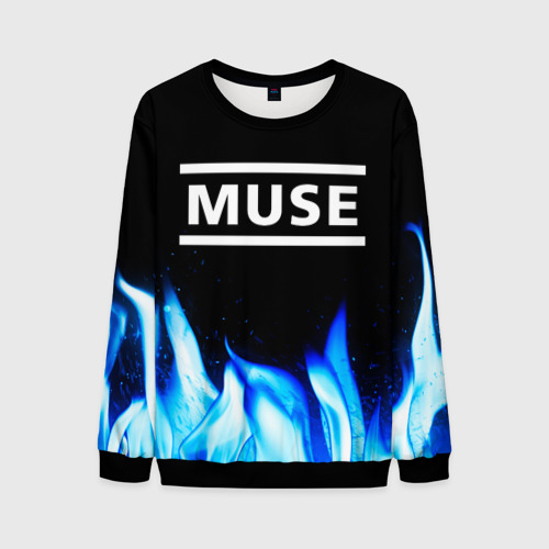 Мужской свитшот 3D Muse blue fire, цвет черный