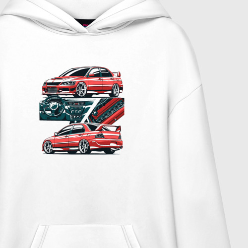 Худи SuperOversize хлопок Mitsubishi Lancer Evolution IX, цвет белый - фото 3